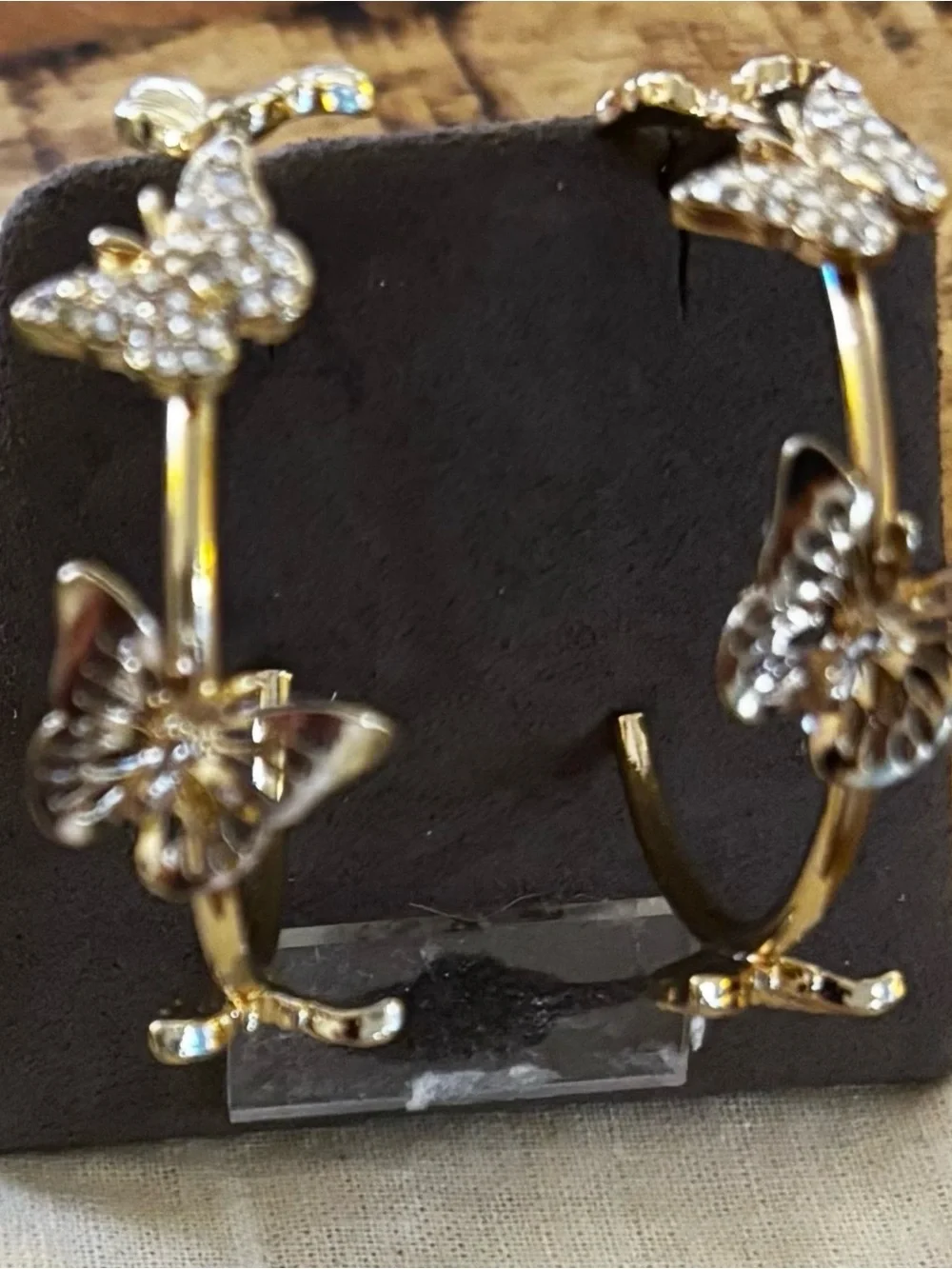 VTG 70s White Hoop & Crystal Gold Butterfly Earring Lot Good Quality